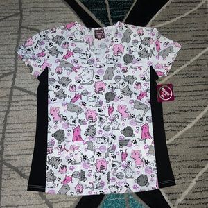 Cat print scrub top NWT